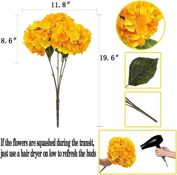 Nettenevime Yapay Çiçek Ortanca Çiçeği Demeti 43 cm Sarı Turuncu - 2