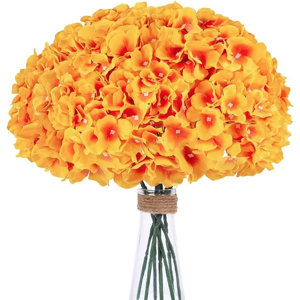 Yapay Çiçek Ortanca Çiçeği Demeti 43 cm Sarı Turuncu