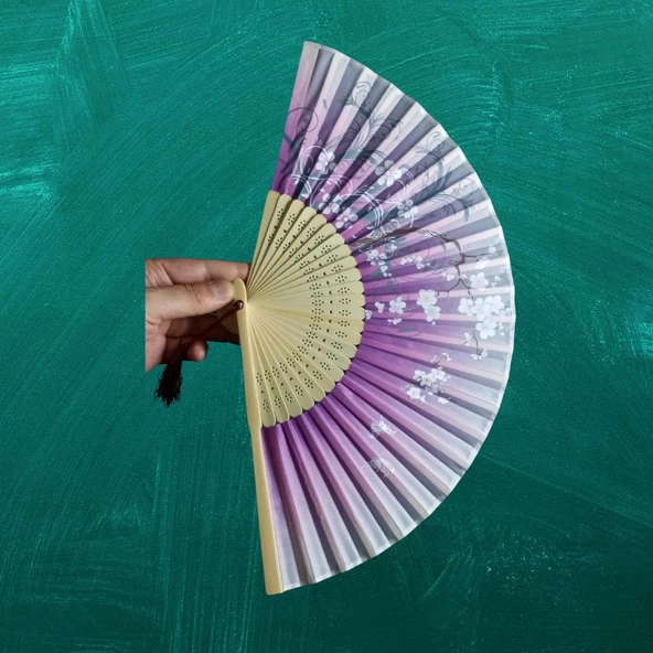 Japon Bambu Kumaş Yelpaze Çanta Boy Stant Hediyeli No.141 - 4