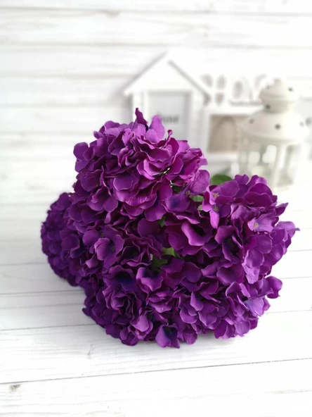 Nettenevime Yapay Çiçek Ortanca Çiçeği Demeti 43 cm Mor Koyu - Resim 3