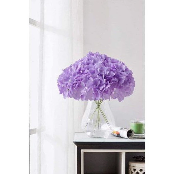 Yapay Çiçek Ortanca Çiçeği Demeti 43 cm Açık Lila - 8
