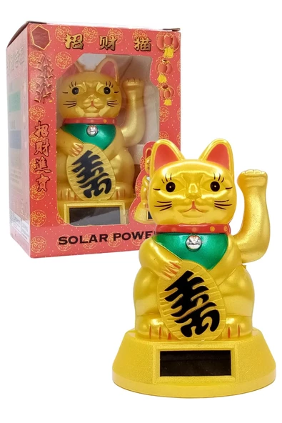 Maneki Neko Gold El Sallayan Şans Kedisi Büyük Solar Güneş Enerjili - Resim 6