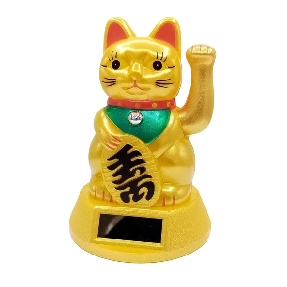 Maneki Neko Gold El Sallayan Şans Kedisi Büyük Solar Güneş Enerjili - Resim 5