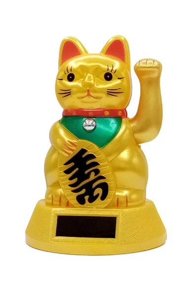 Maneki Neko Gold El Sallayan Şans Kedisi Büyük Solar Güneş Enerjili - Resim 7