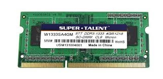 Super Talent w1333sa4gm DDR3-1333 SODIMM 4GB/512Mx64 CL9 Notebook Bellek