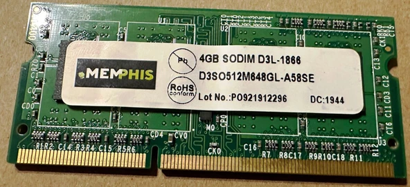 MEMPHIS 4GB SODIMM D3L-1866 D3DO512M648GL-A58SE 14900 1.35V  PO921912296 NOTEBOOK RAM BELLEK