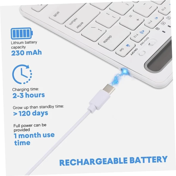 Hometech Alfa 10M 10.1" Uyumlu Kablosuz Bluetooth Şarj Edilebilir Tablet Telefon Standlı Klavye - Beyaz - 7