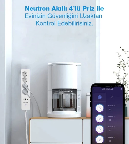 Neutron Akıllı Wi-fi Destekli 16a 4'lü Çocuk Kilitli Akım Korumalı Çoklu Priz - 4