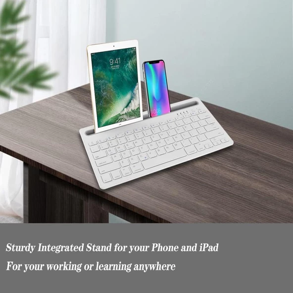 Hometech Alfa 10M 10.1" Uyumlu Kablosuz Bluetooth Şarj Edilebilir Tablet Telefon Standlı Klavye - Beyaz - 5