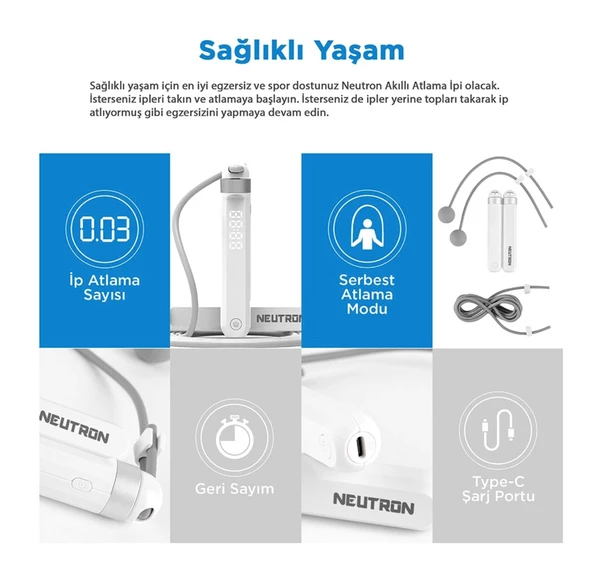 Neutron Ayarlanabilir Akıllı Bluetooth Gri Atlama Ipi - 4