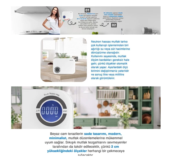 Neutron Dijital Bluetooth Destekli Hassas Mutfak Kalori Tartısı - Resim 4