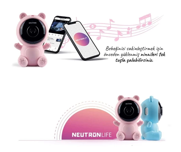 Neutron Ninni Söyleyen Gece Görüşlü Wifi Pembe Bebek Izleme Kamerası - 3