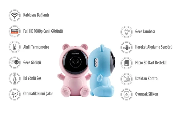 Neutron Ninni Söyleyen Gece Görüşlü Wifi Mavi Bebek Izleme Kamerası - 3