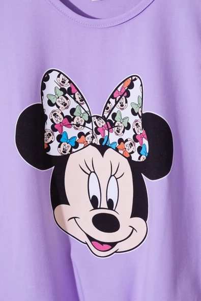 Lila Puantiyeli Fare Baskılı Kız Çocuk Şortlu Takım 19111 - 3