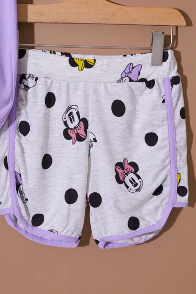 Lila Puantiyeli Fare Baskılı Kız Çocuk Şortlu Takım 19111 - 4