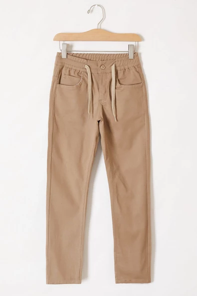 Krem Beli Lastikli Basic Çocuk Okul Pantolon 19168