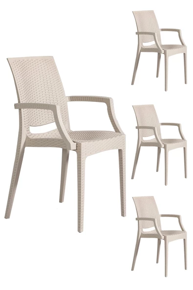 SANDALİE  4 Adet Rattan Lüx Cappucino Sandalye / Balkon-bahçe-teras