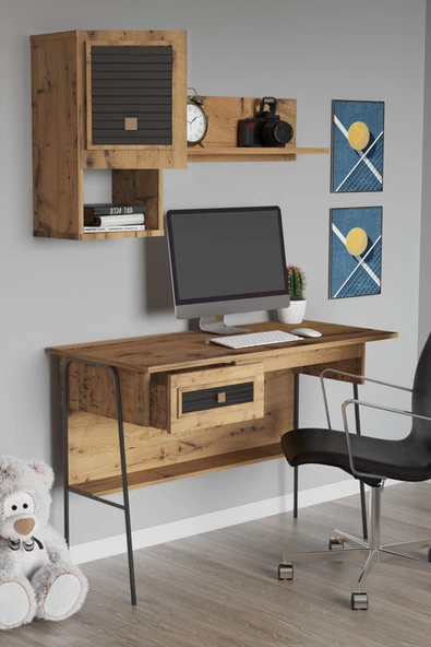 SANDALİE Arya Raflı 59x120 Cm Çalışma Masası Bilgisayar Masası Ofis Ders Yemek Masası Atlantik Çam