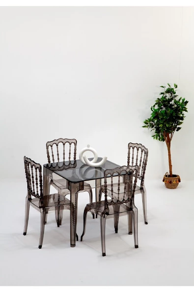 SANDALİE Sermetto 80x80 Masa / 4 Adet Dante Sandalye - Mutfak Masa Takımı - Füme