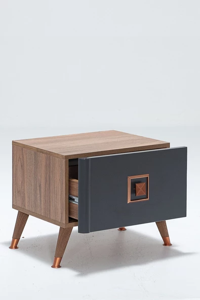 SANDALİE Retro Komodin Tek Çekmeceli - Ceviz/koyu Lacivert