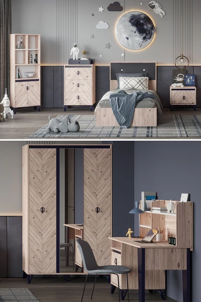 SANDALİE Arda Genç&çocuk Odası Takımı Atlantik Çam/koyu Lacivert