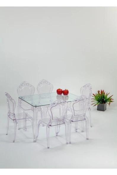 SANDALİE  Sermetto 80x120 Masa / 6 Adet Milda Sandalye - Mutfak Masa Takımı - Şeffaf ürün görseli