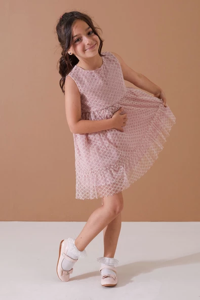 Gül Kurusu Jean Crop Ceketli Tüllü Kız Çocuk Elbise Takımı 19104 - 5