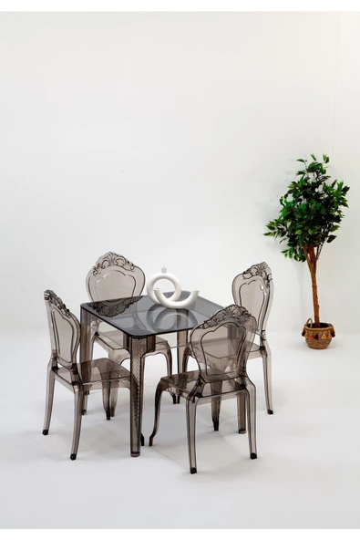 SANDALİE Sermetto 80x80 Masa / 4 Adet Milda Sandalye - Mutfak Masa Takımı - Füme