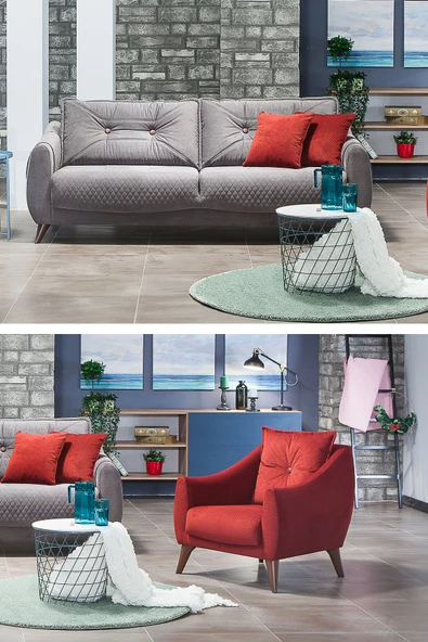 SANDALİE Olivya 3+1 Salon&oturma Odası Koltuk Takımı - Gri&Kırmızı