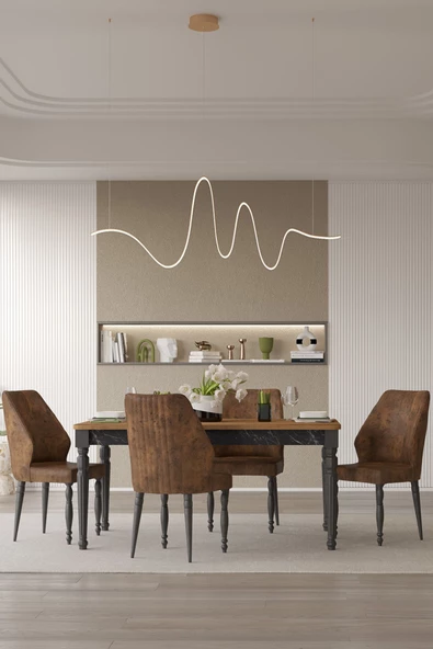 SANDALİE Cross Sabit 160x95 cm 4 Kişilik Salon&Mutfak Masa Takımı - Atlantik Çam