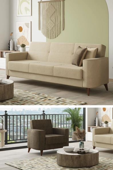 SANDALİE Star 3+1 Salon&oturma Odası Koltuk Takımı - Krem&Kahve