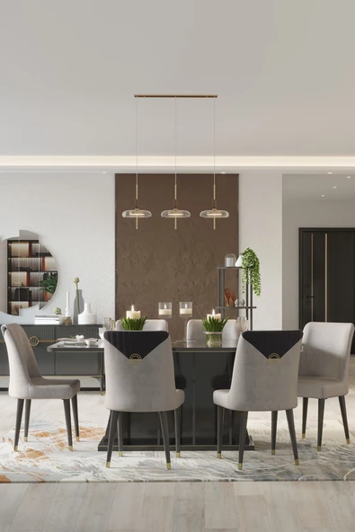 SANDALİE Bella Sabit 180x100 cm 6 Kişilik Salon&Mutfak Masa Takımı - Antrasit