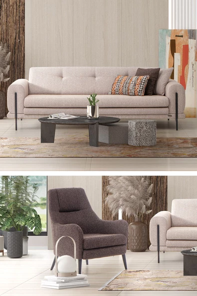 SANDALİE Salda 3+1 Salon&oturma Odası Koltuk Takımı - Krem&Kahve