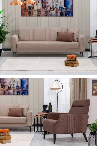 SANDALİE Rio 3+1 Salon&oturma Odası Koltuk Takımı - Krem&Kahve