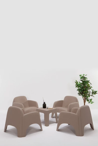 SANDALİE Şile Pratik Bahçe, Balkon Oturma Grubu ( 1+1+1+1+S ) Bahçe Mobilyası / Cappucino