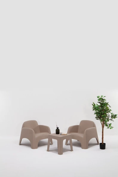 SANDALİE Şile Pratik Bahçe, Balkon Oturma Grubu ( 1+1+S ) Bahçe Mobilyası / Cappucino