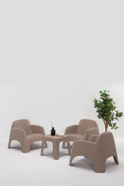 SANDALİE  Şile Pratik Bahçe, Balkon Oturma Grubu ( 1+1+1+S ) Bahçe Mobilyası / Cappucino