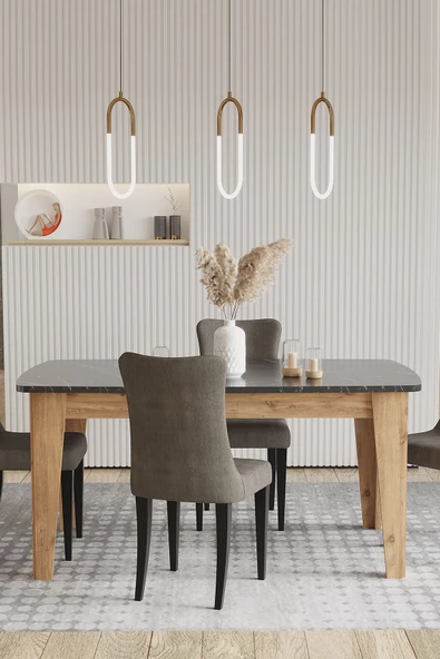 SANDALİE Avrupa Sabit 6 Kişilik Salon&Mutfak Yemek Masası - Atlantik Çam