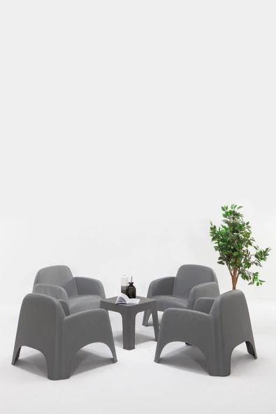 SANDALİE Şile Pratik Bahçe, Balkon Oturma Grubu ( 1+1+1+1+S ) Bahçe Mobilyası / Gri