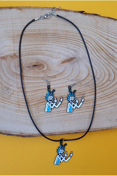 Rick Kolye Küpe Renkli Unisex Metal Kolye Küpe Seti PYTKKLKP311 - Resim 2