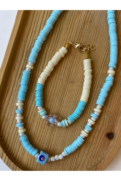 Çiçek Renkli Fimo Kolye Bileklik Takı Seti PYTKFMKLYBLK98 ürün görseli