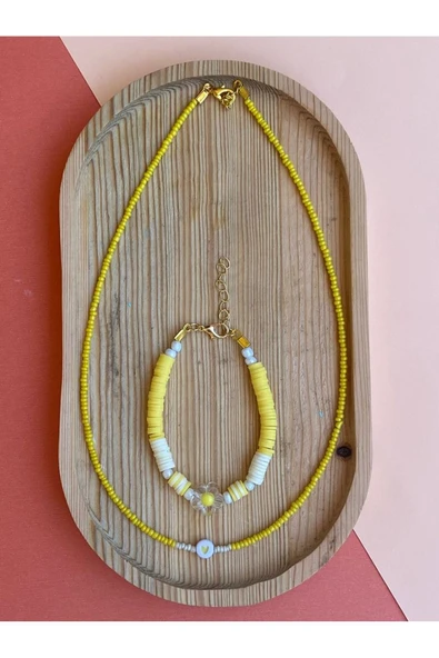 Papatya Deniz Yıldızı Renkli Fimo Kolye Bileklik Takı Seti PYTKFMKLYBLK43 - Resim 3