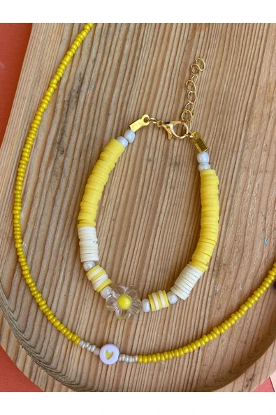 Papatya Deniz Yıldızı Renkli Fimo Kolye Bileklik Takı Seti PYTKFMKLYBLK43 - Resim 4