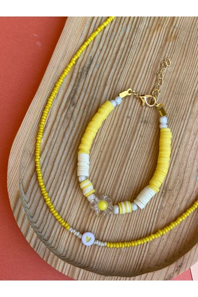 Papatya Deniz Yıldızı Renkli Fimo Kolye Bileklik Takı Seti PYTKFMKLYBLK43 - Resim 2