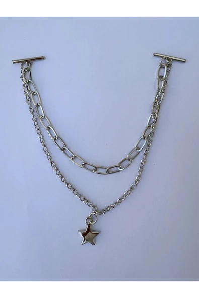 Unisex Gümüş Rengi Gömlek Yaka Zinciri İğnesi Aksesuarı PYTKGMLZNC10 - 2