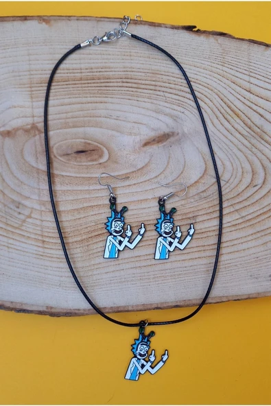 Rick Kolye Küpe Renkli Unisex Metal Kolye Küpe Seti PYTKKLKP300 - Resim 2