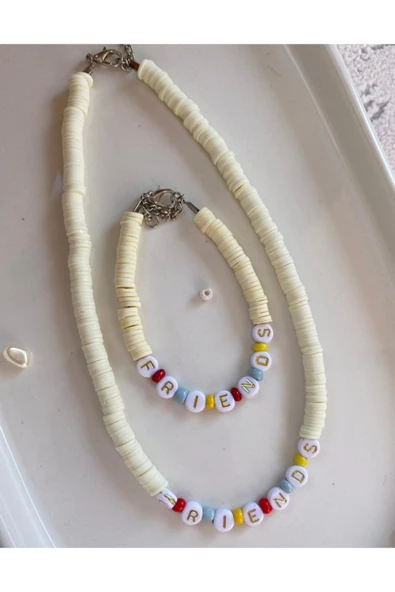 Beyaz Friends Fimo Kolye Bileklik Renkli Kadın Kolye Pytkfmklyblk25 - Resim 3