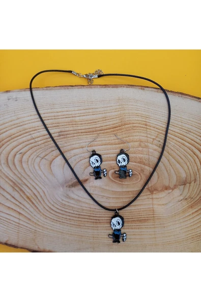 Kurukafa Azrail Kolye Küpe Renkli Unisex Metal Kolye Küpe Seti Pytkklkp161 - Resim 2