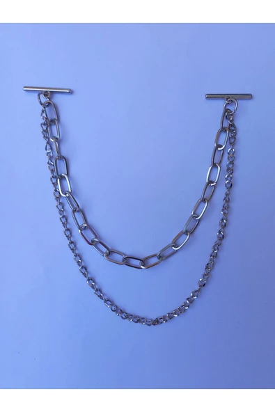 Unisex Gümüş Rengi Gömlek Yaka Zinciri İğnesi Aksesuarı PYTKGMLZNC13 - 2