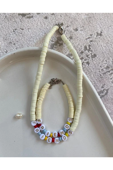 Beyaz Friends Fimo Kolye Bileklik Renkli Kadın Kolye Pytkfmklyblk25 ürün görseli